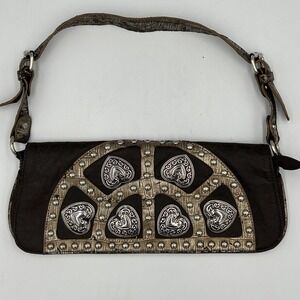 Gabaangs Y2K Silver Heart Metal Studs Distressed Western Handbag Purse Envelope
